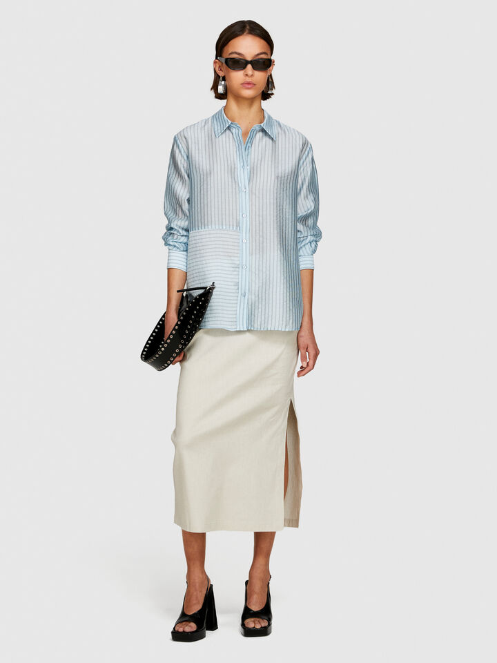 Oversized striped shirt - women's shirts - Light Blue | Sisley image number 1